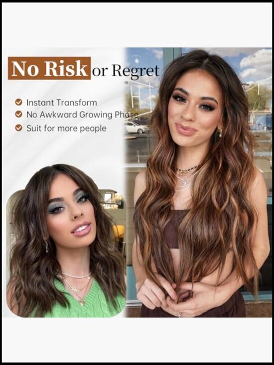Long Wavy Synthetic Wig with Lace Hairline Middle Part Heat Resistant for